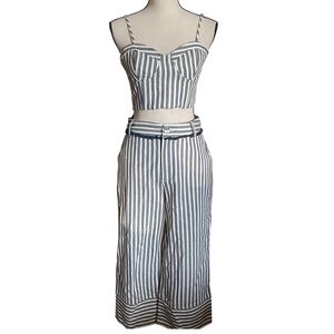 Anthropologie Moon River Nautical Striped Bustier Top Matching Wide Leg Pant Set